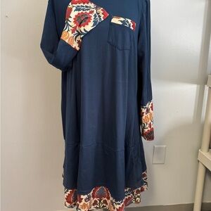 0825-02 Floral Accent Navy Dress